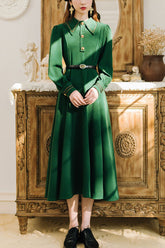 Solid Color Navy Style Vintage Lapel Collar High Waisted Long Sleeves Classic Lolita Dress